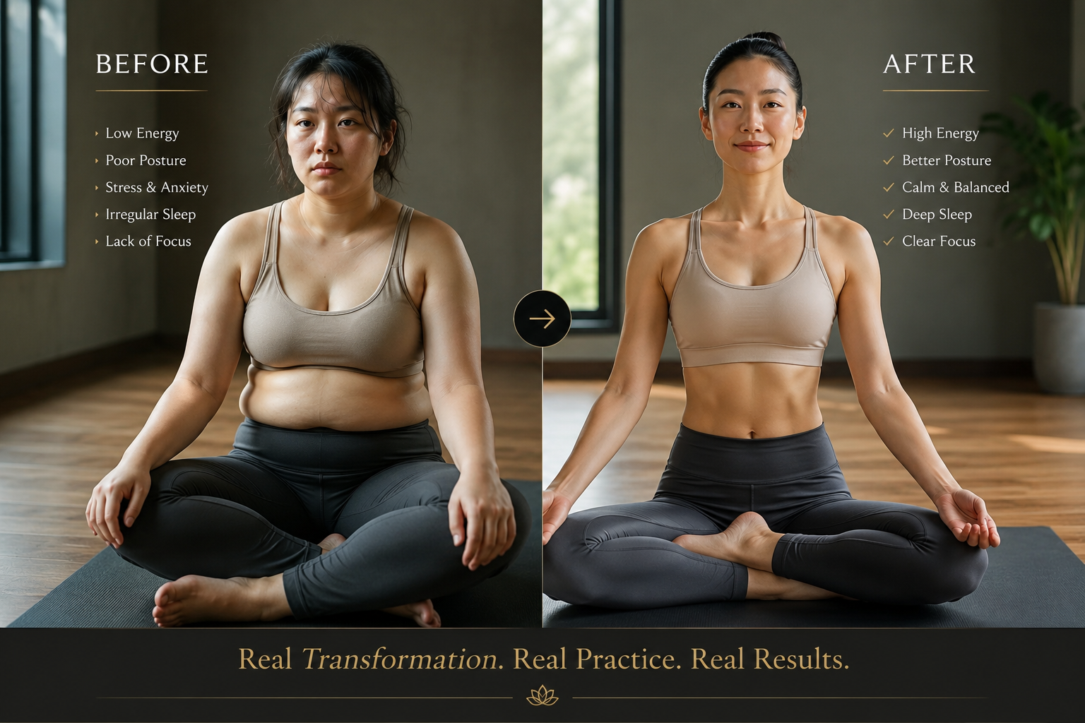 Before and after transformation of a Yog Jivan student
